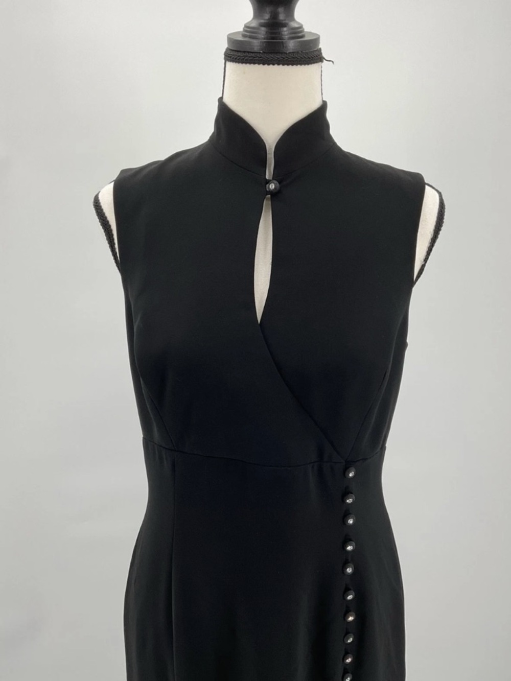 Tahari Black Sleeveless Lined Mandarin-Collar Maxi Dress Size 8